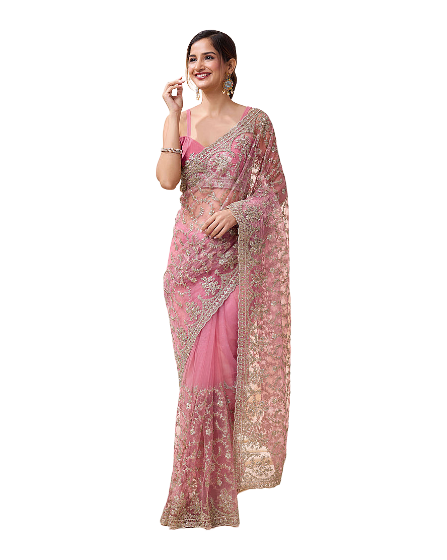 All Over Floral Embroidered Designer Saree