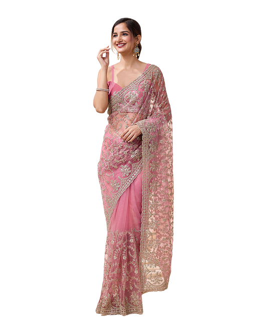 All Over Floral Embroidered Designer Saree