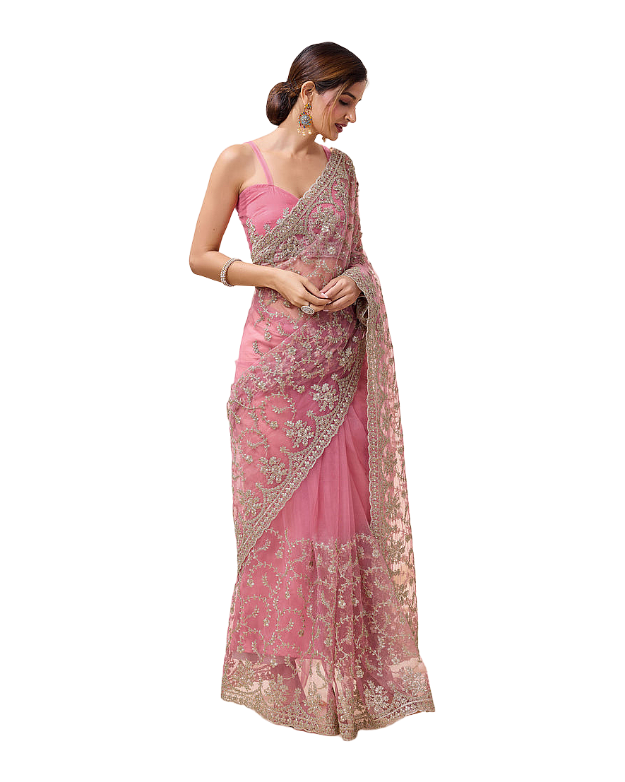 All Over Floral Embroidered Designer Saree