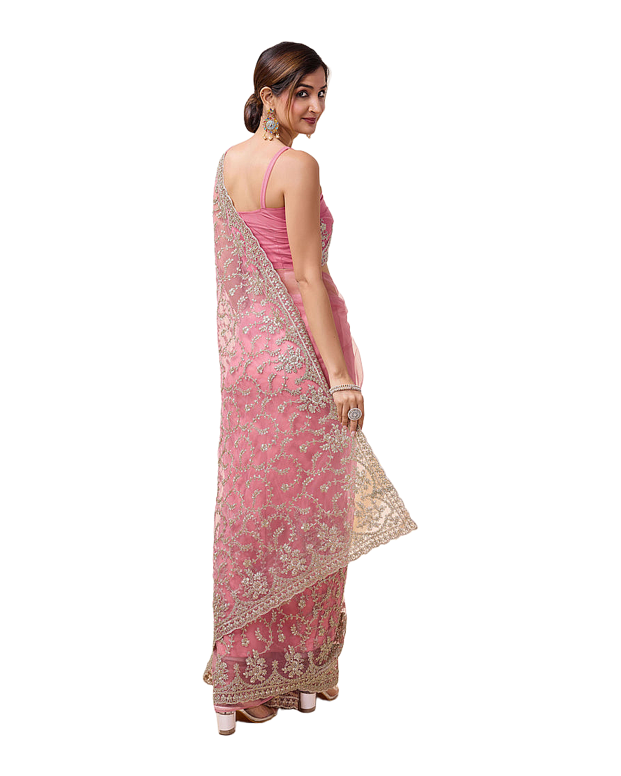 All Over Floral Embroidered Designer Saree