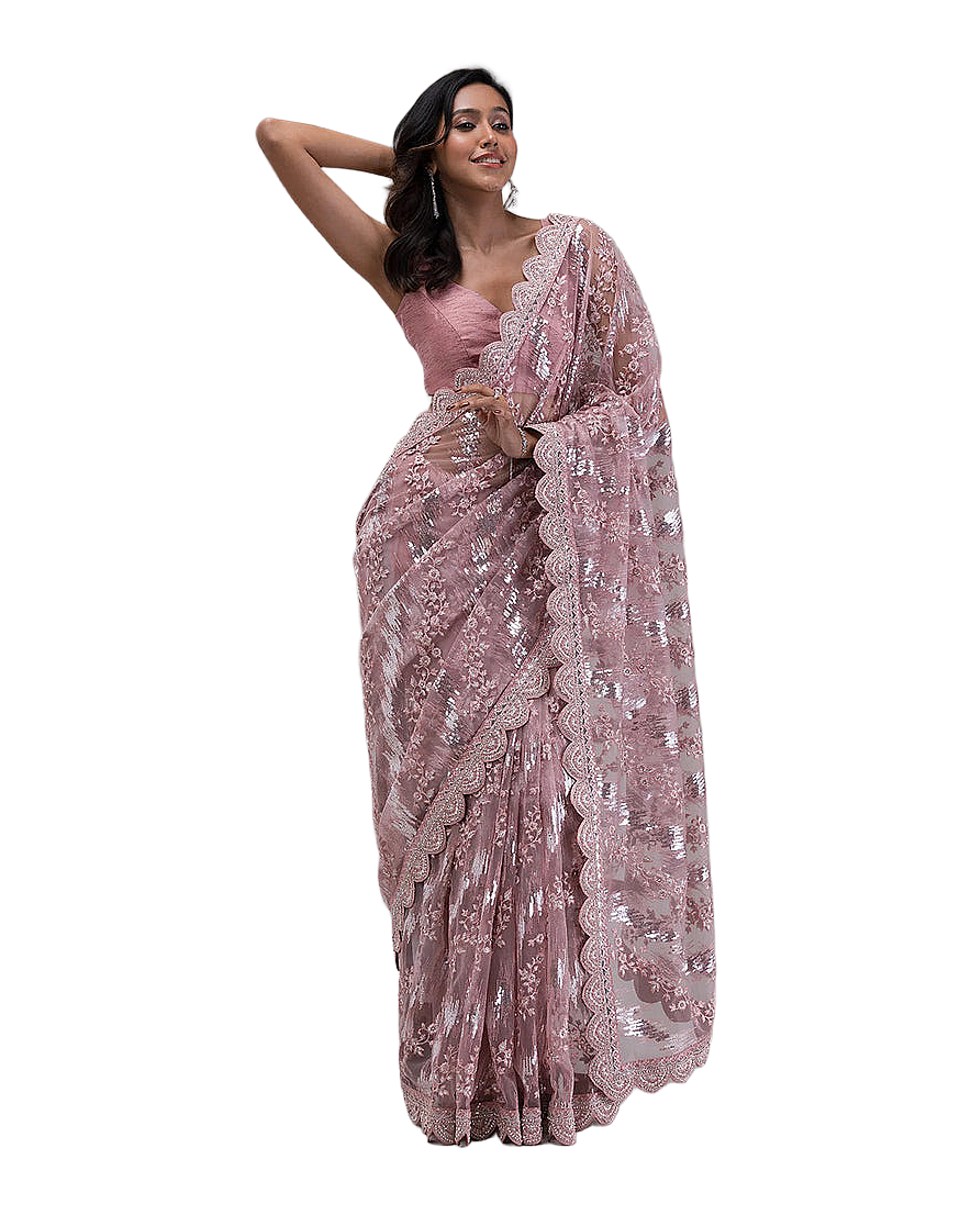Scalloped Lace Embroidered Saree