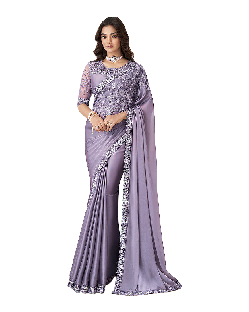 Embroidered Satin Designer Saree
