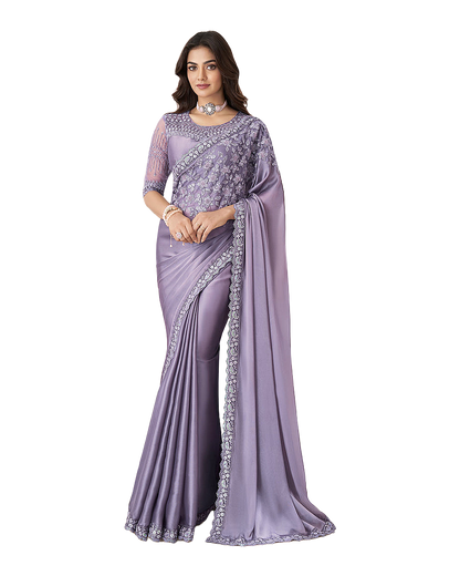 Embroidered Satin Designer Saree