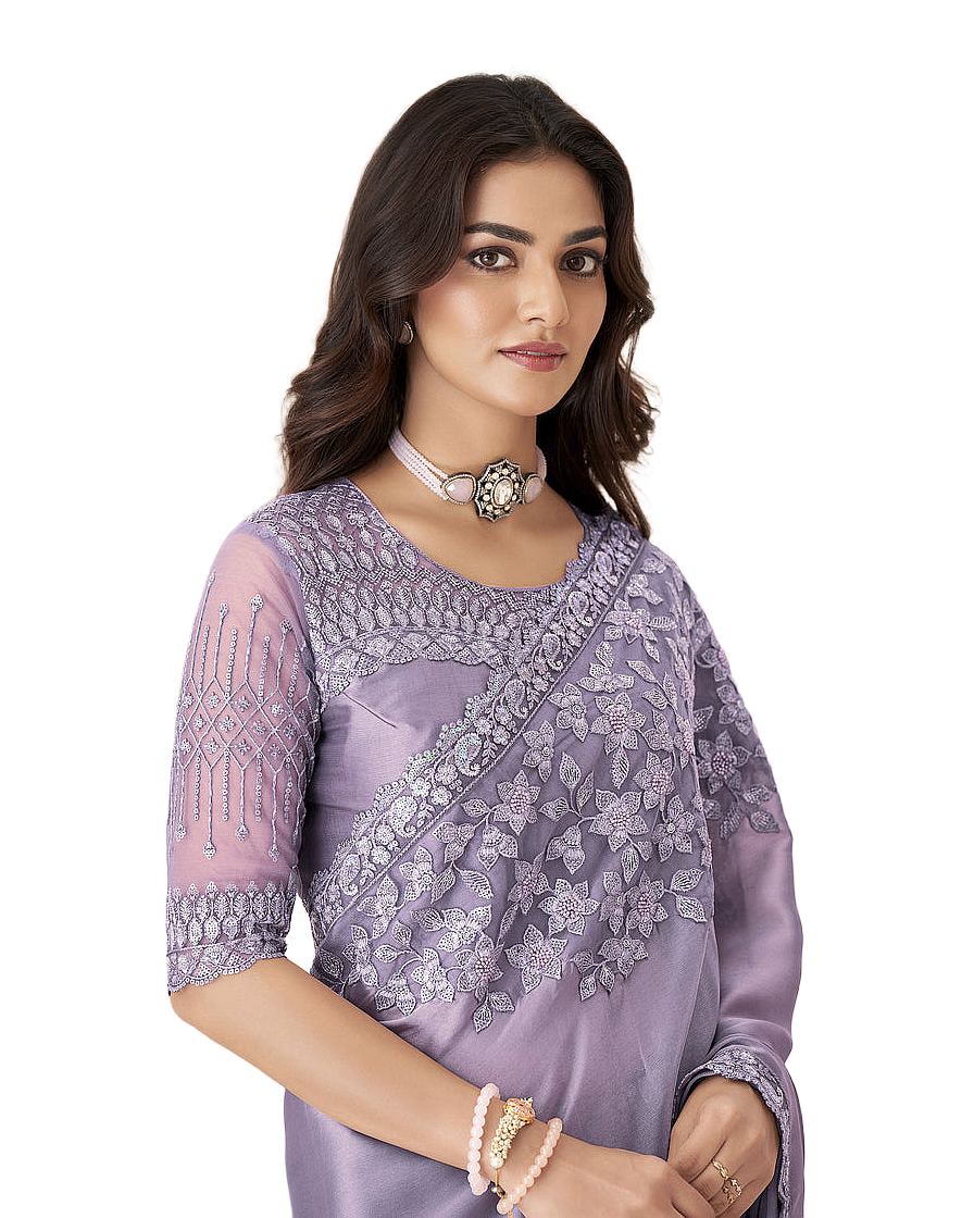 Embroidered Satin Designer Saree