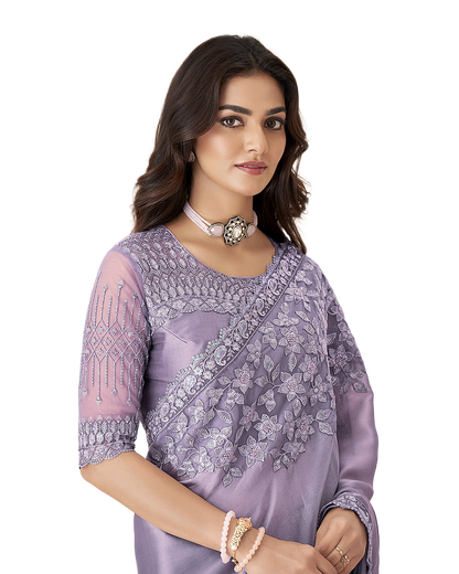 Embroidered Satin Designer Saree