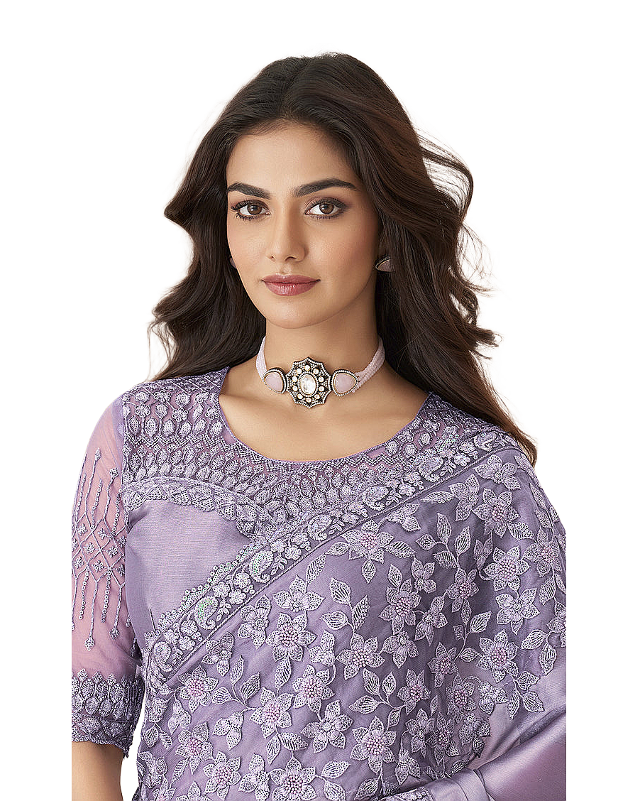Embroidered Satin Designer Saree