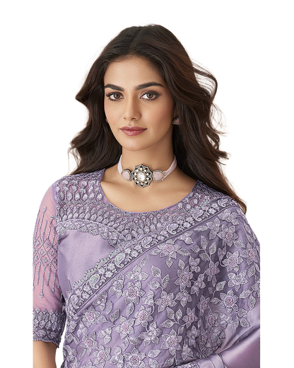 Embroidered Satin Designer Saree
