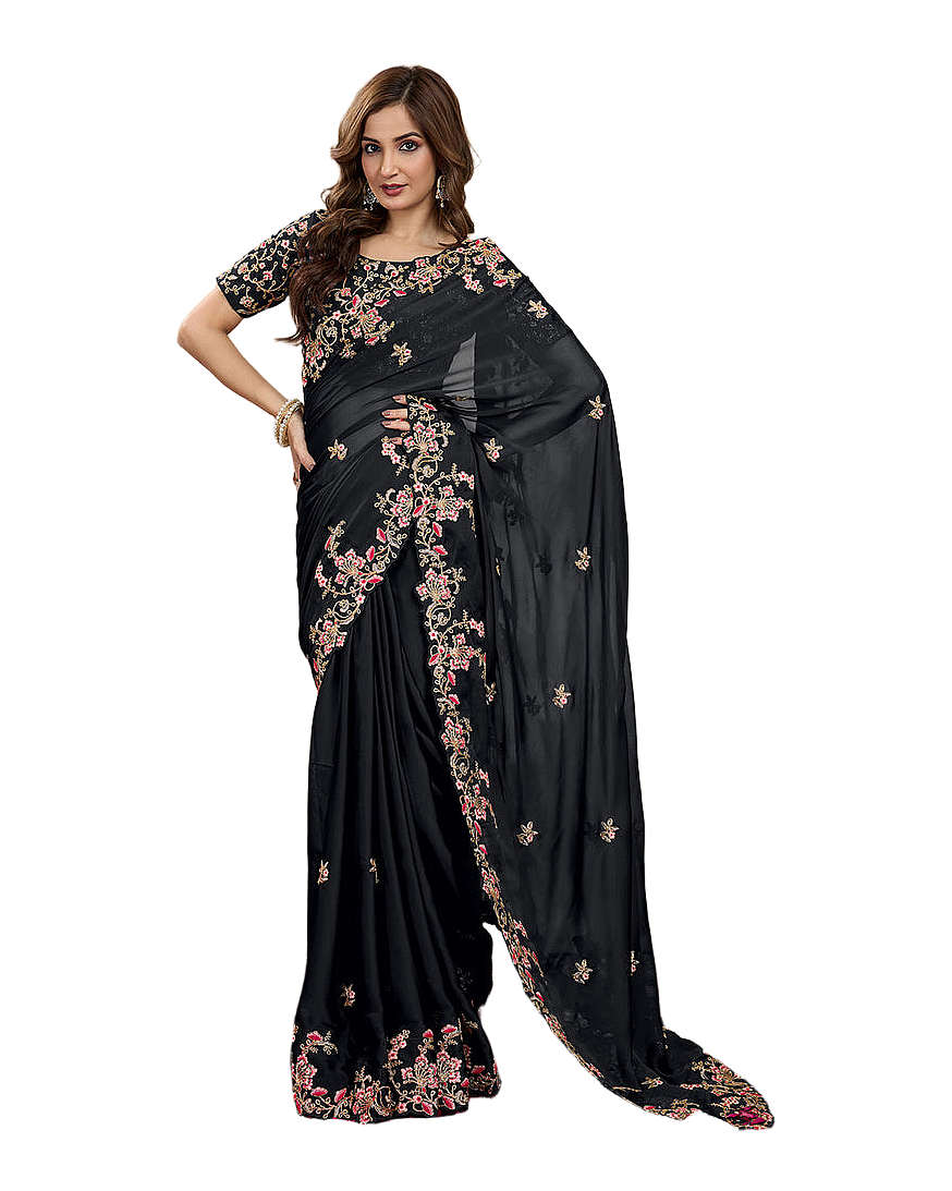 Floral Embroidered Designer Party Saree