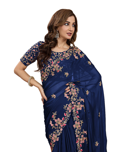 Floral Embroidered Designer Party Saree