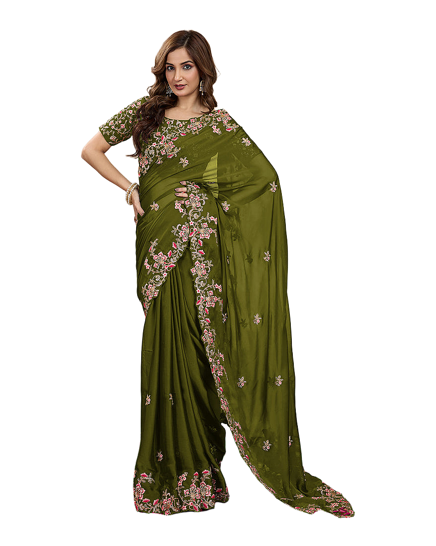 Floral Embroidered Designer Party Saree
