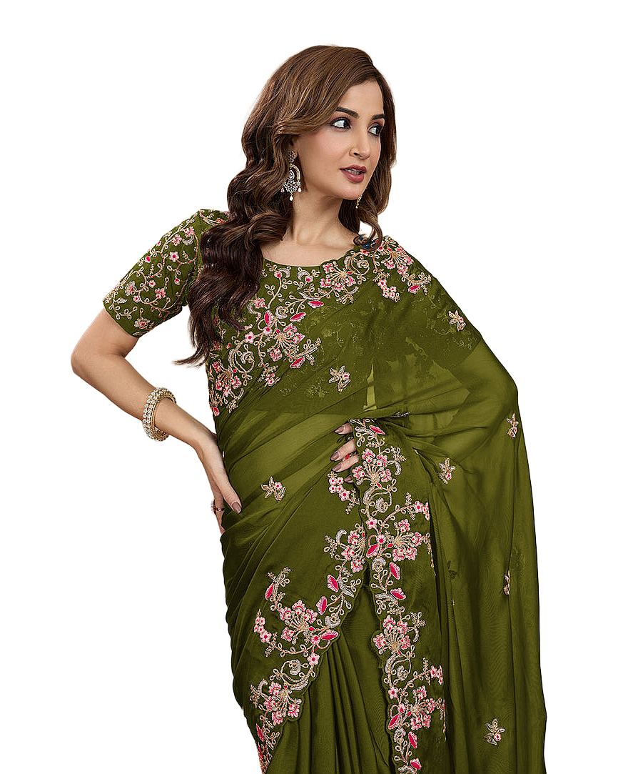 Floral Embroidered Designer Party Saree