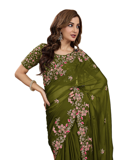 Floral Embroidered Designer Party Saree