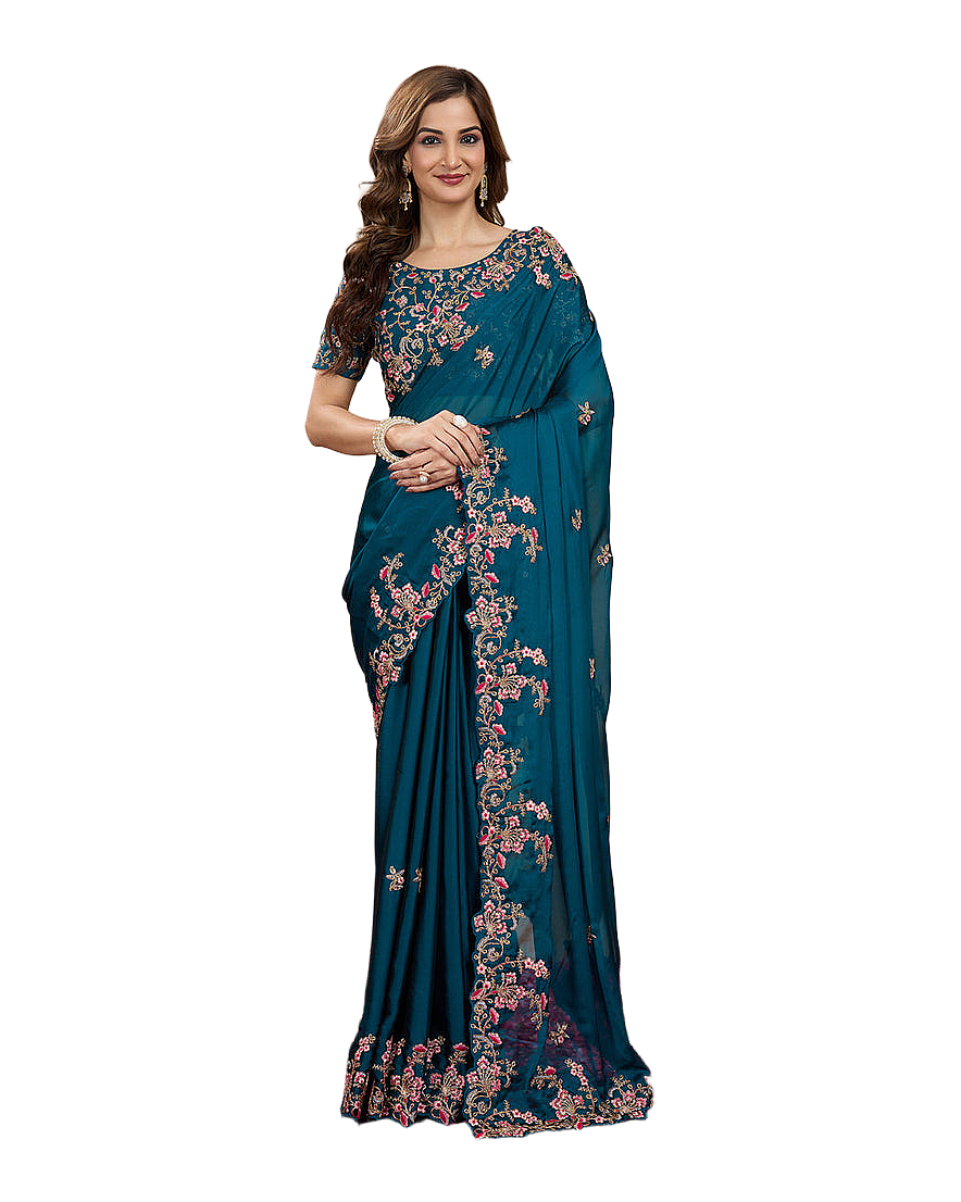 Floral Embroidered Designer Party Saree