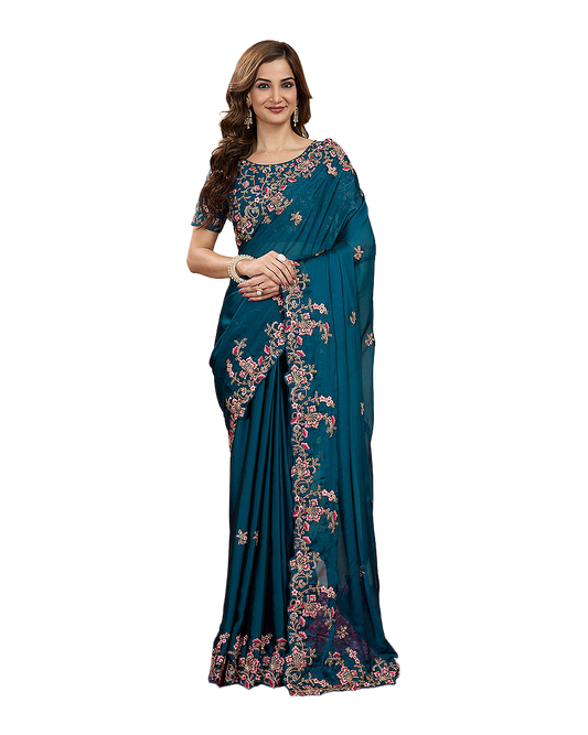 Floral Embroidered Designer Party Saree