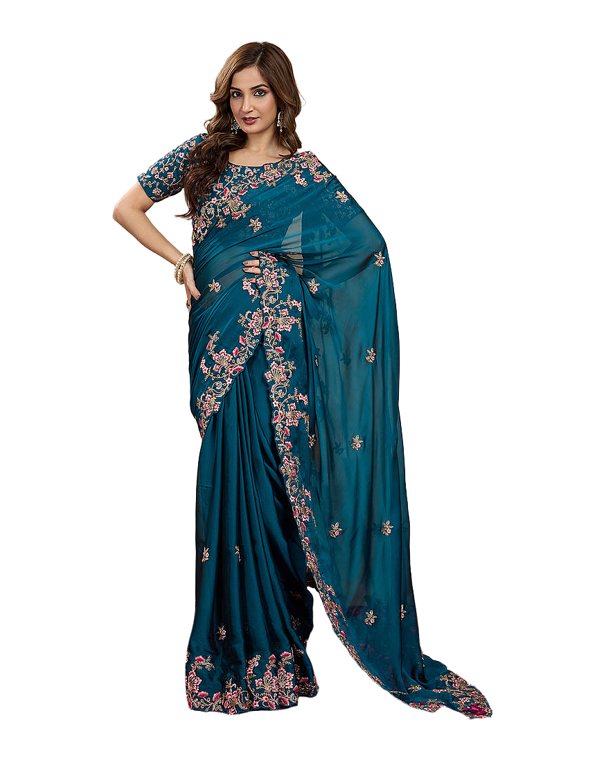 Floral Embroidered Designer Party Saree