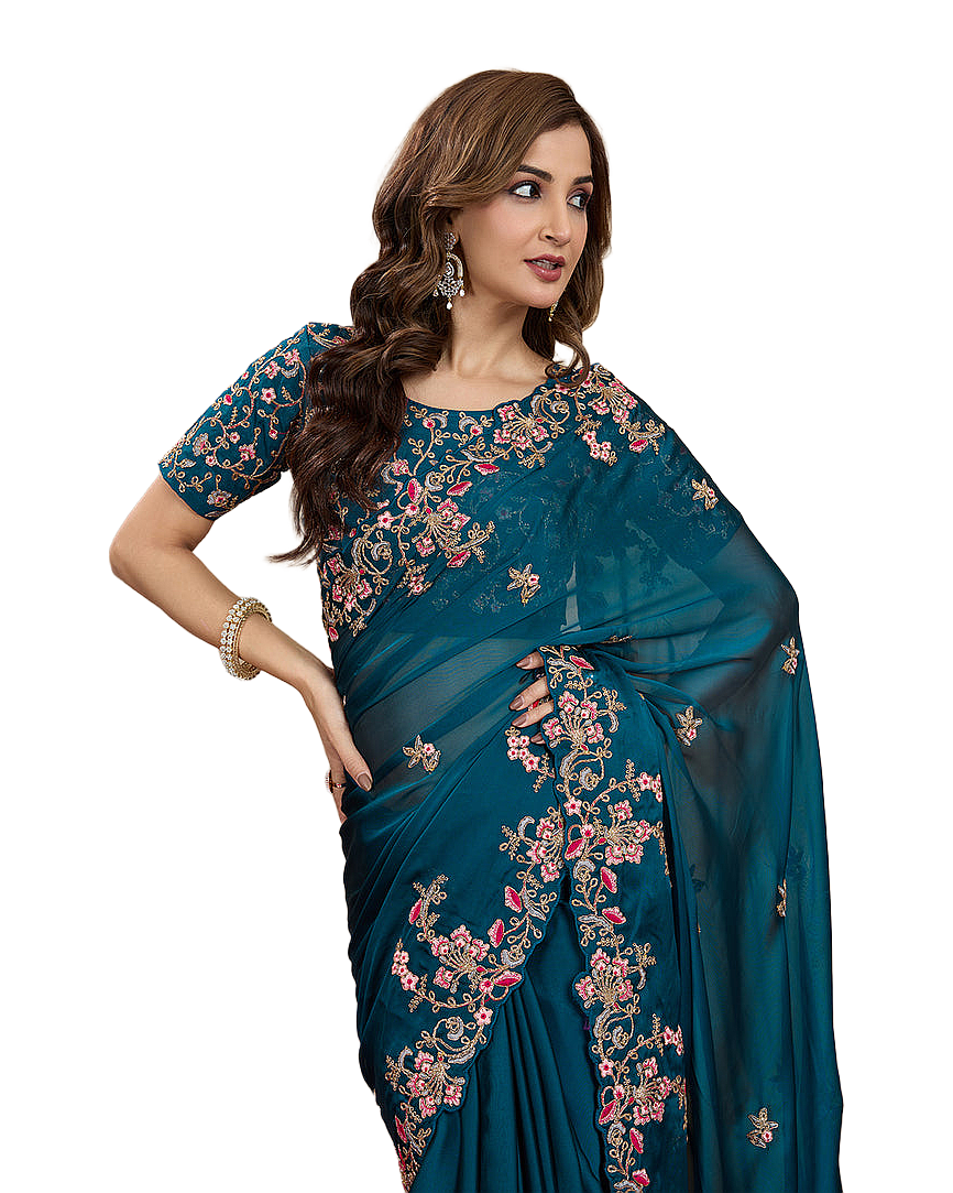 Floral Embroidered Designer Party Saree
