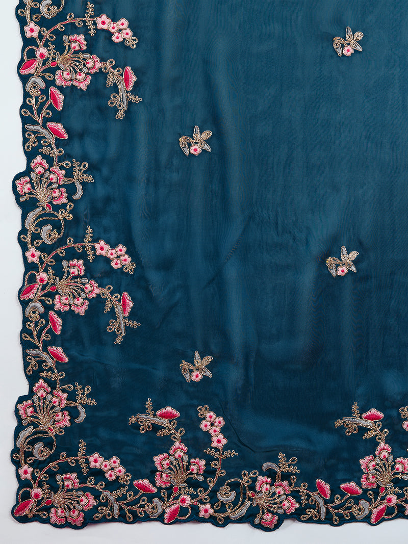 Floral Embroidered Designer Party Saree