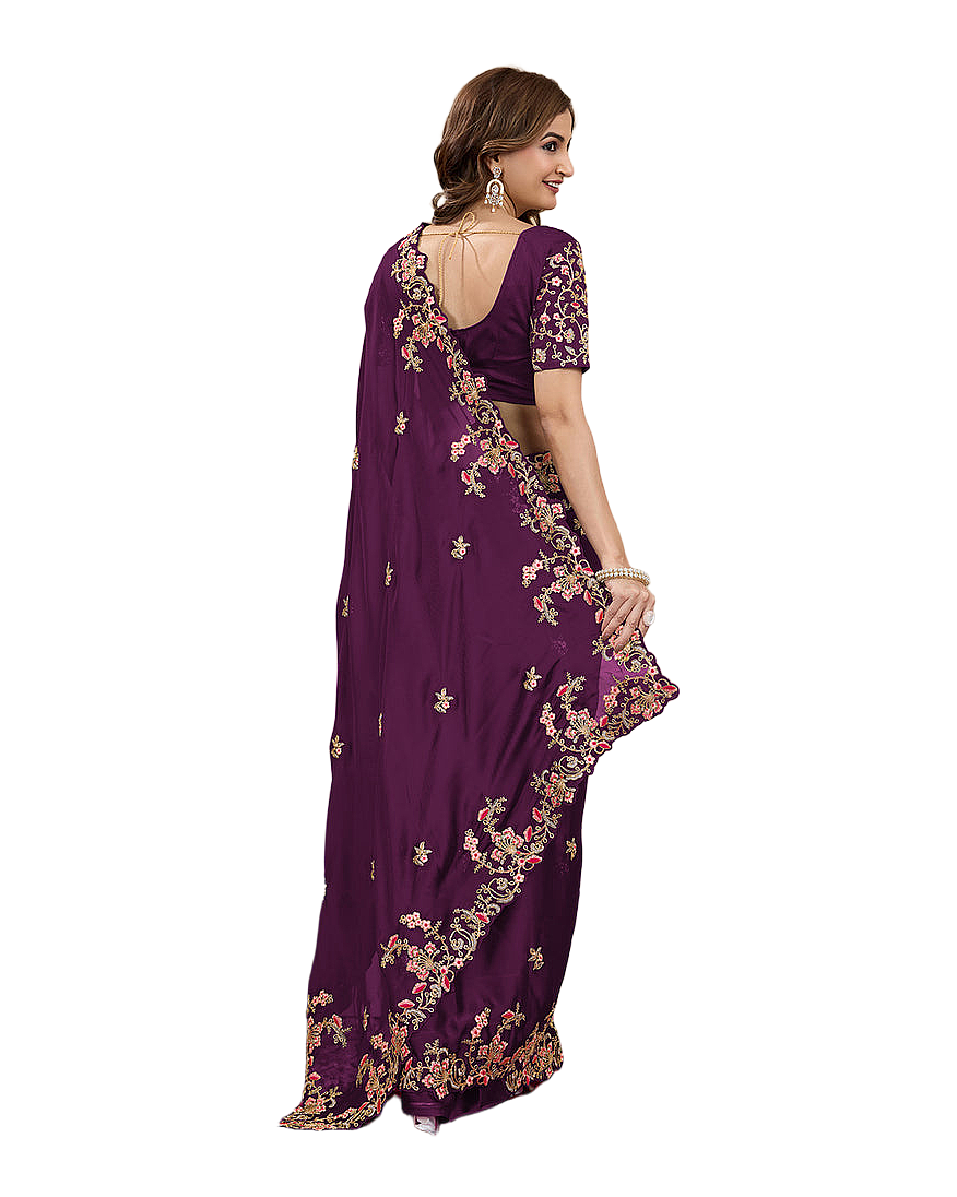 Floral Embroidered Designer Party Saree