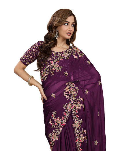 Floral Embroidered Designer Party Saree