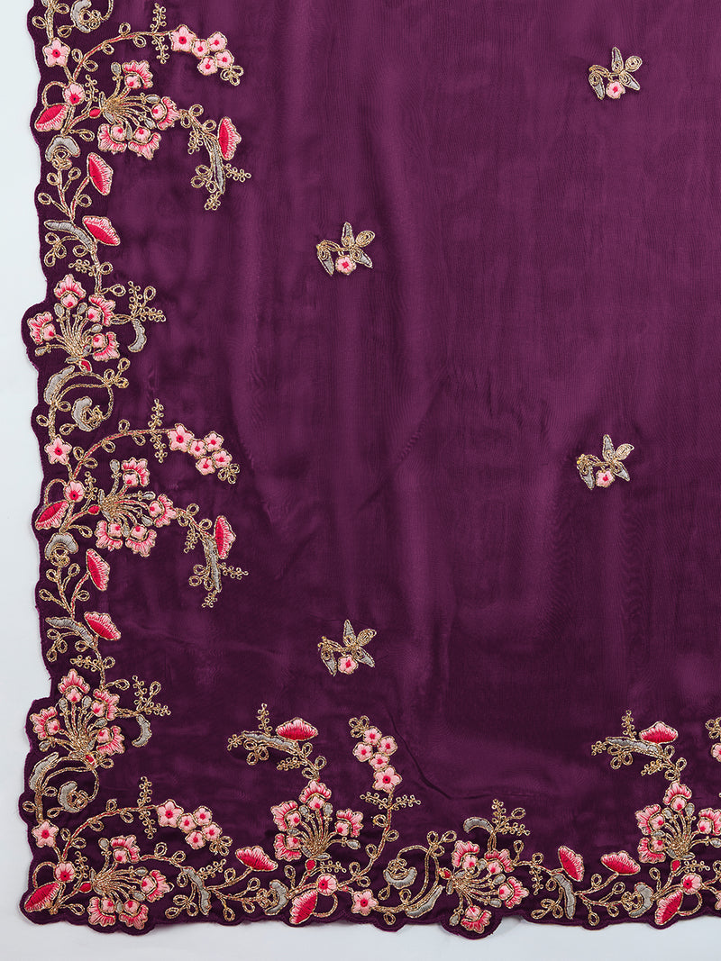Floral Embroidered Designer Party Saree