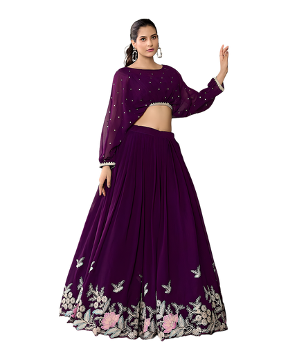 Floral Border Designer Party Lehenga Set