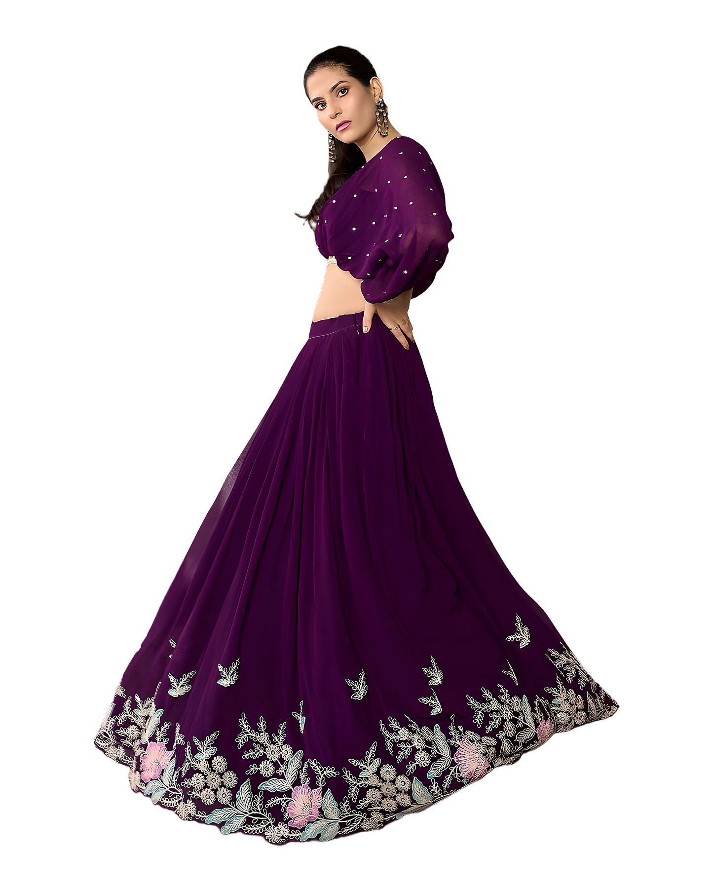 Floral Border Designer Party Lehenga Set