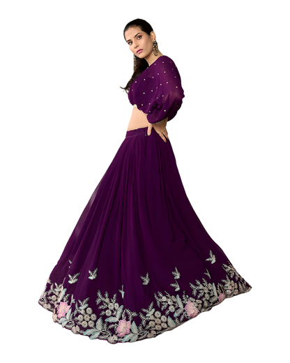 Floral Border Designer Party Lehenga Set