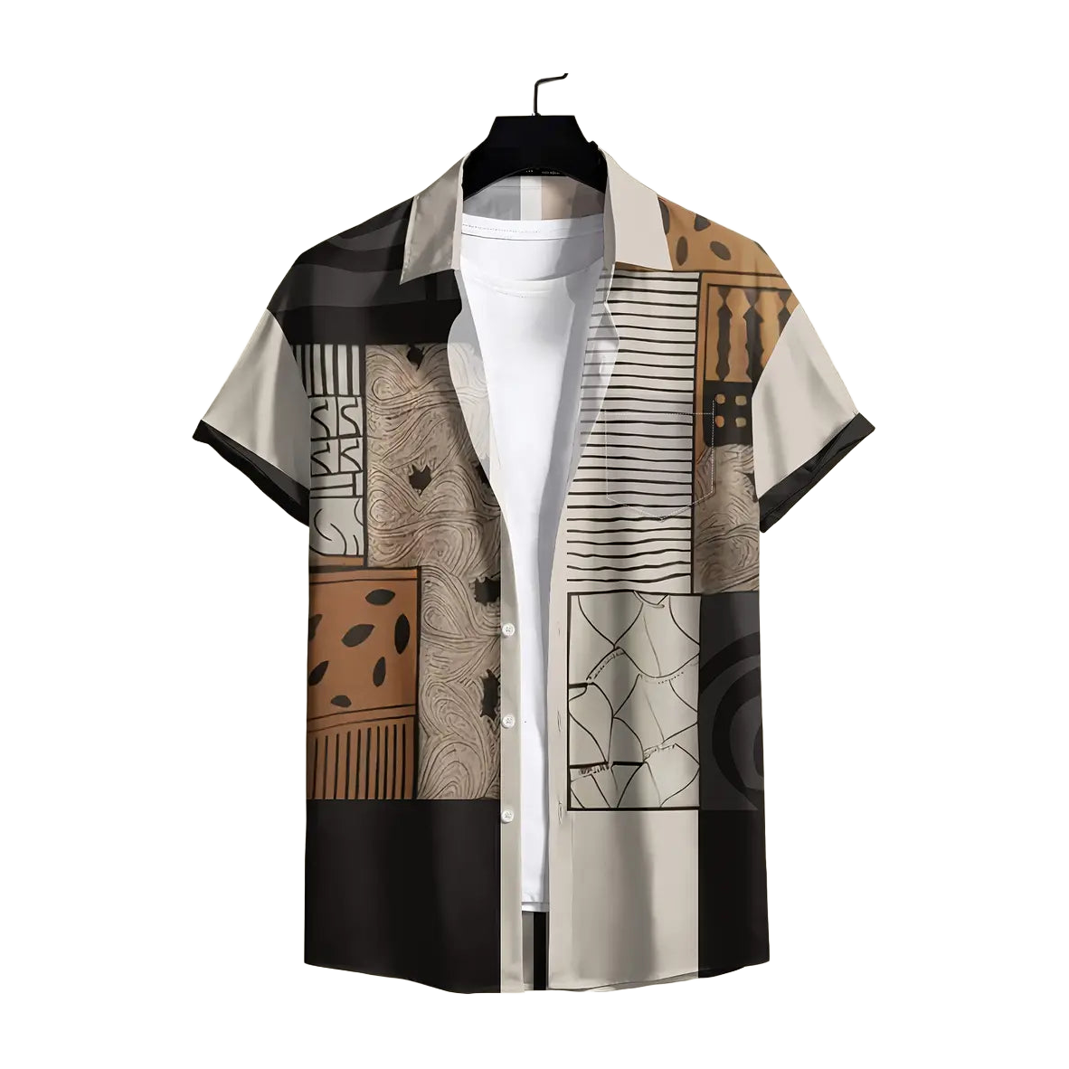 Abstract Neutral Geo Patchwork Shirt