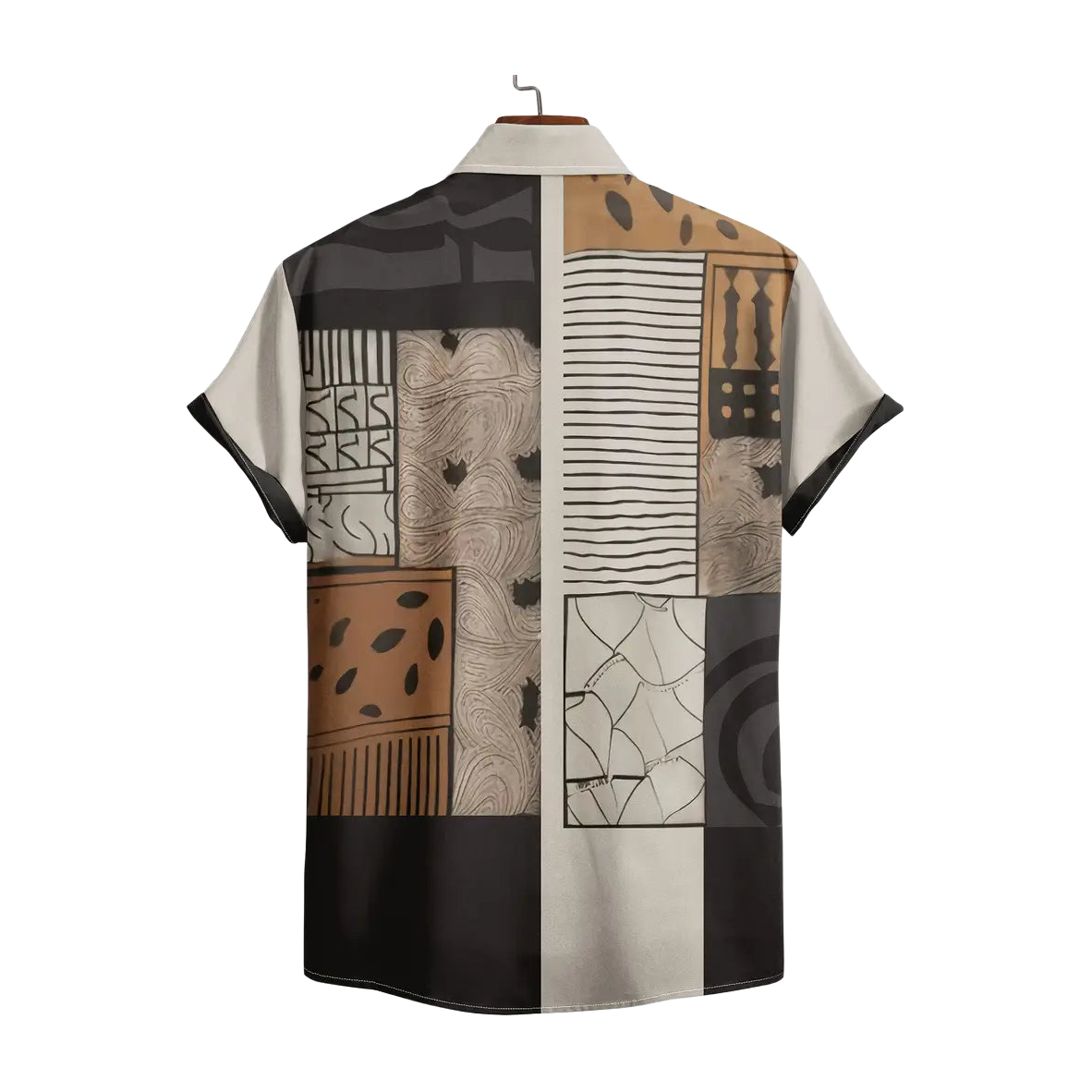 Abstract Neutral Geo Patchwork Shirt