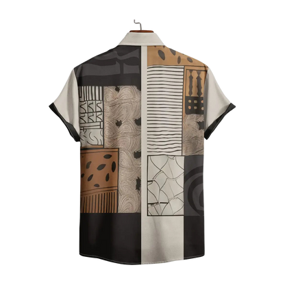Abstract Neutral Geo Patchwork Shirt