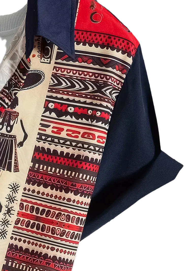 Black Split Tribal Panel Shirt (Red)