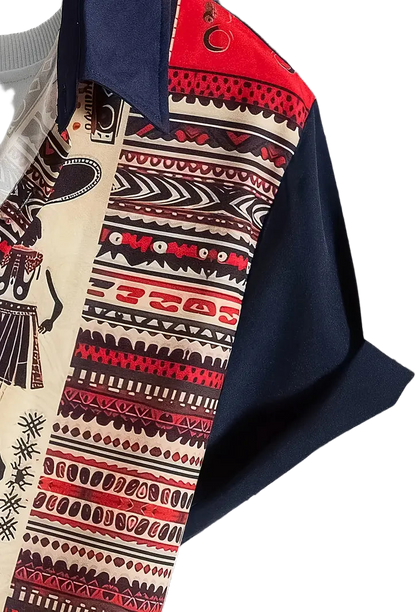 Black Split Tribal Panel Shirt (Red)
