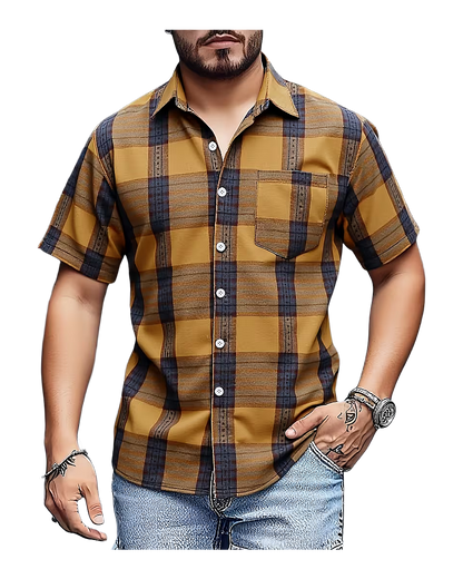 Men’s Short Sleeve Plaid Casual Shirt