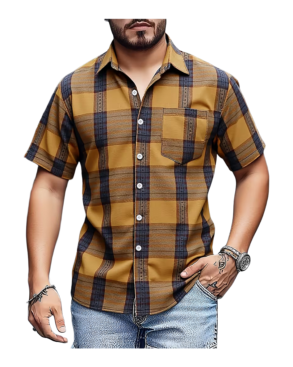 Men’s Short Sleeve Plaid Casual Shirt