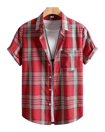 Men’s Short Sleeve Plaid Casual Shirt