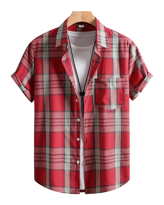 Men’s Short Sleeve Plaid Casual Shirt
