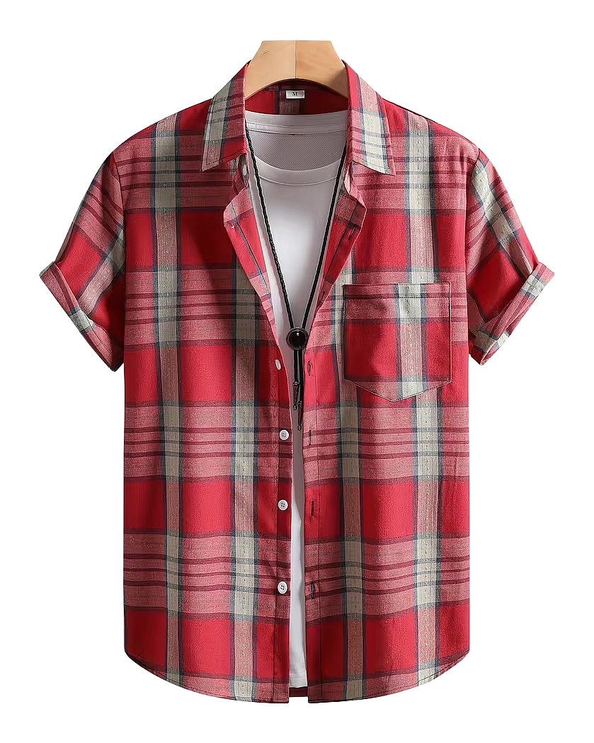 Men’s Short Sleeve Plaid Casual Shirt