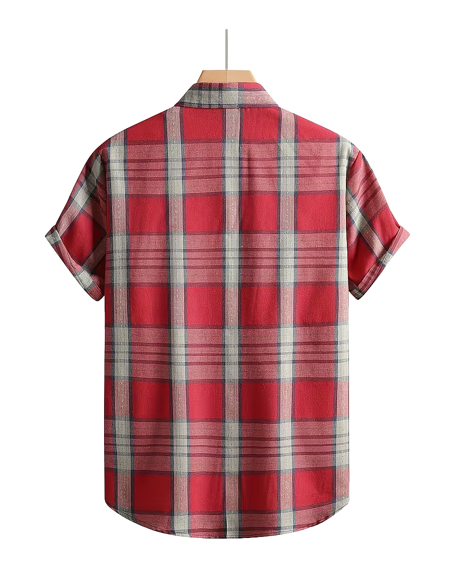 Men’s Short Sleeve Plaid Casual Shirt