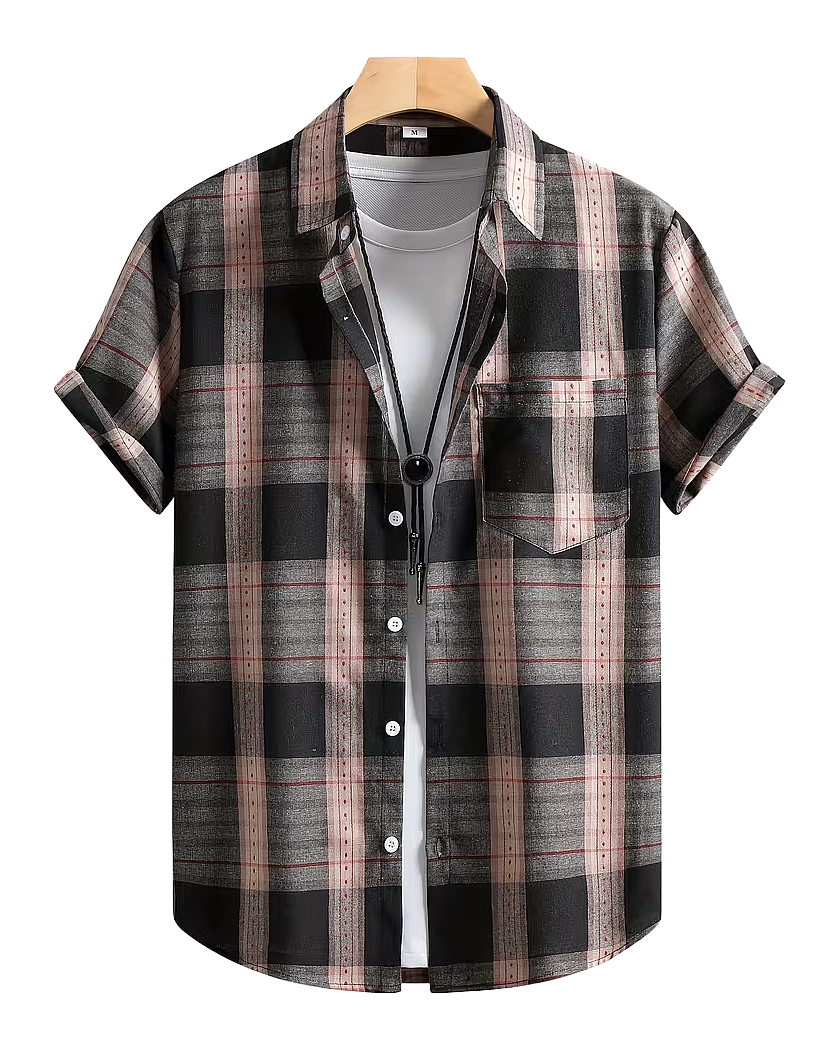 Men’s Short Sleeve Plaid Casual Shirt