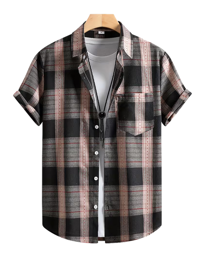 Men’s Short Sleeve Plaid Casual Shirt