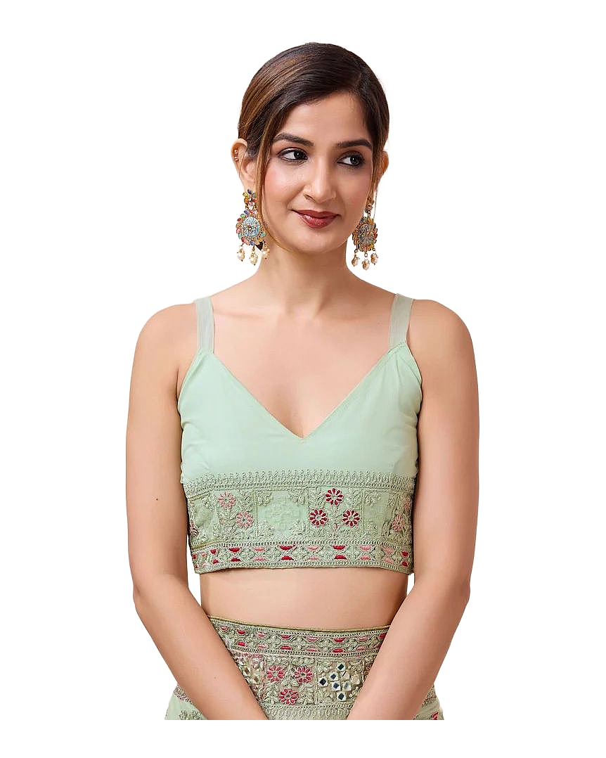 Floral Mirror Embroidered Designer Net Saree
