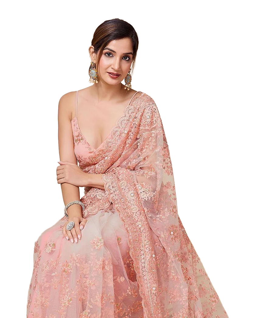 Floral Pearl Embroidered Designer Net Saree