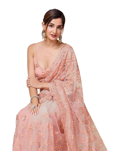 Floral Pearl Embroidered Designer Net Saree