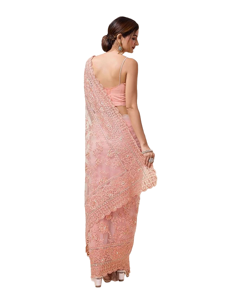 Floral Pearl Embroidered Designer Net Saree