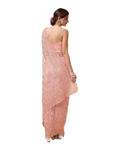 Floral Pearl Embroidered Designer Net Saree