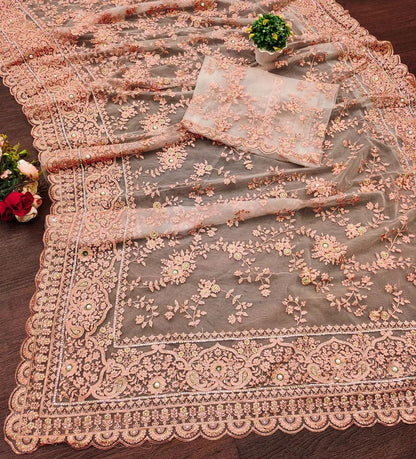 Floral Pearl Embroidered Designer Net Saree