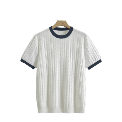 Men's Summer Slim Fit T-Shirt - Breathable Knit Fabric, Solid Color Round Neck Casual Tee