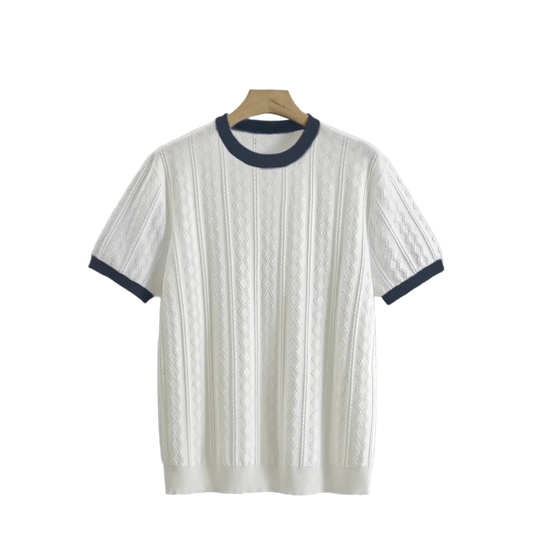 Men's Summer Slim Fit T-Shirt - Breathable Knit Fabric, Solid Color Round Neck Casual Tee