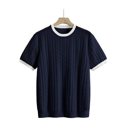 Men's Summer Slim Fit T-Shirt - Breathable Knit Fabric, Solid Color Round Neck Casual Tee