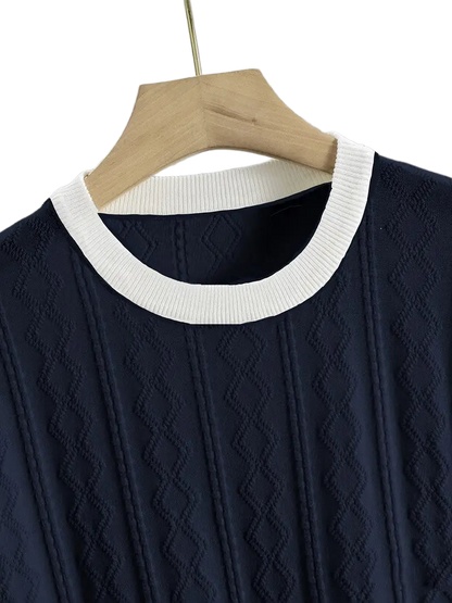 Men's Summer Slim Fit T-Shirt - Breathable Knit Fabric, Solid Color Round Neck Casual Tee
